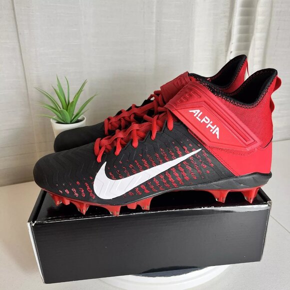 Nike Alpha Menace Pro 2 MID Football Cleats Black/Red BV3945-600 Bred Men Sz 12 - Picture 1 of 6